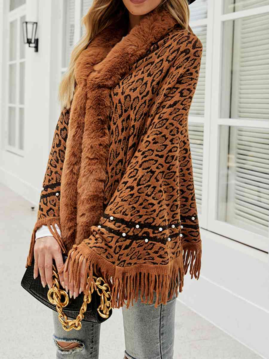 Leopard Fringe Hem Poncho