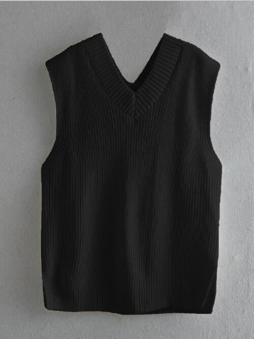 Ribbed V-Neck Sleeveless Sweater Vest