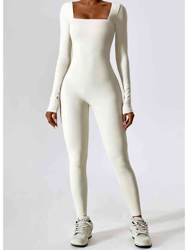 Square Neck Long Sleeve Sports Jumpsuit