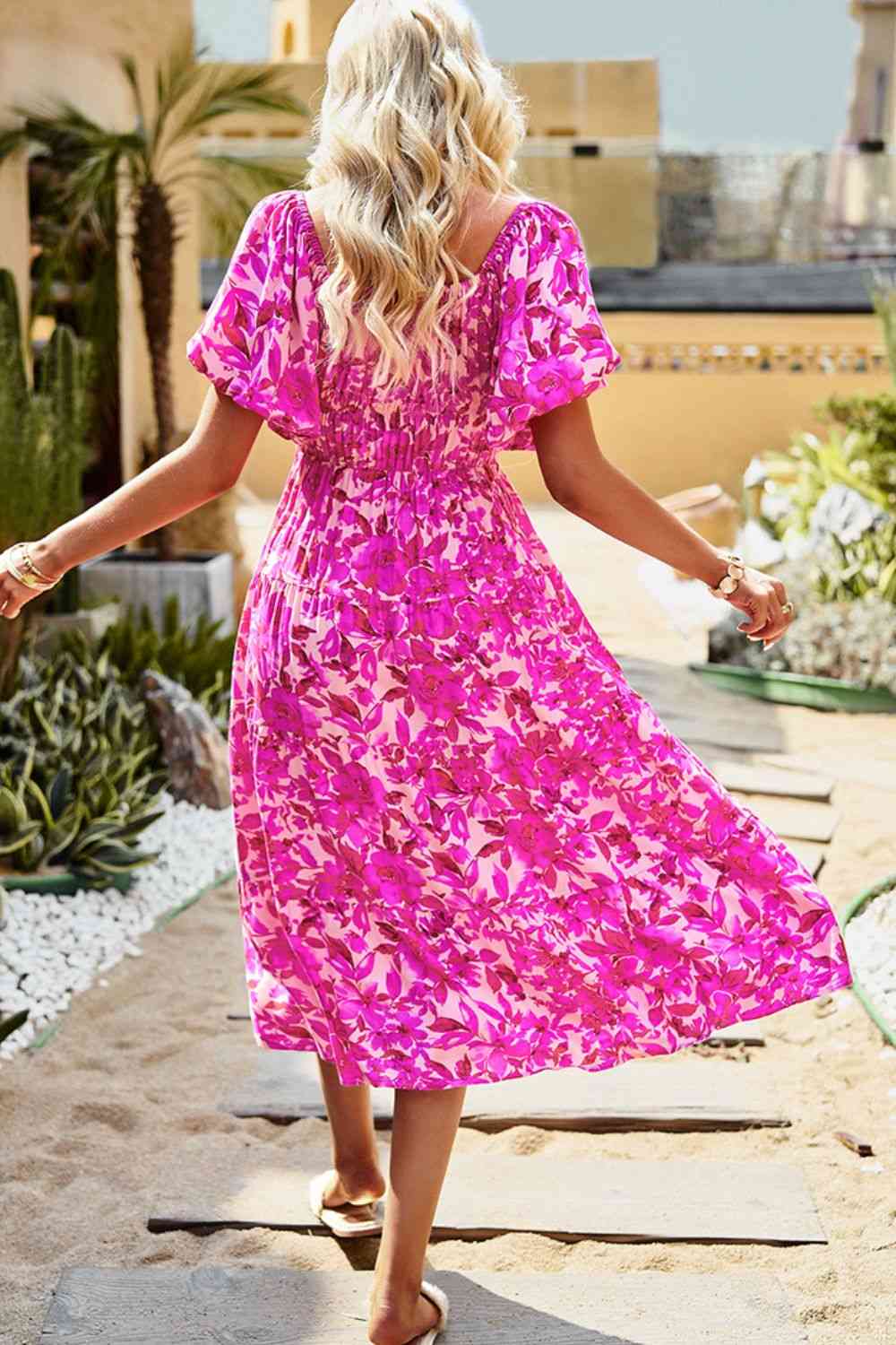 Floral Square Neck Tiered Midi Dress