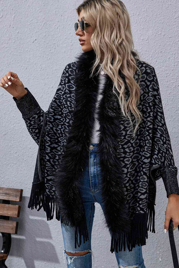 Leopard Fringe Detail Poncho