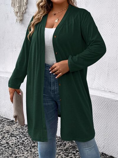 Plus Size Button Up Long Sleeve Cardigan