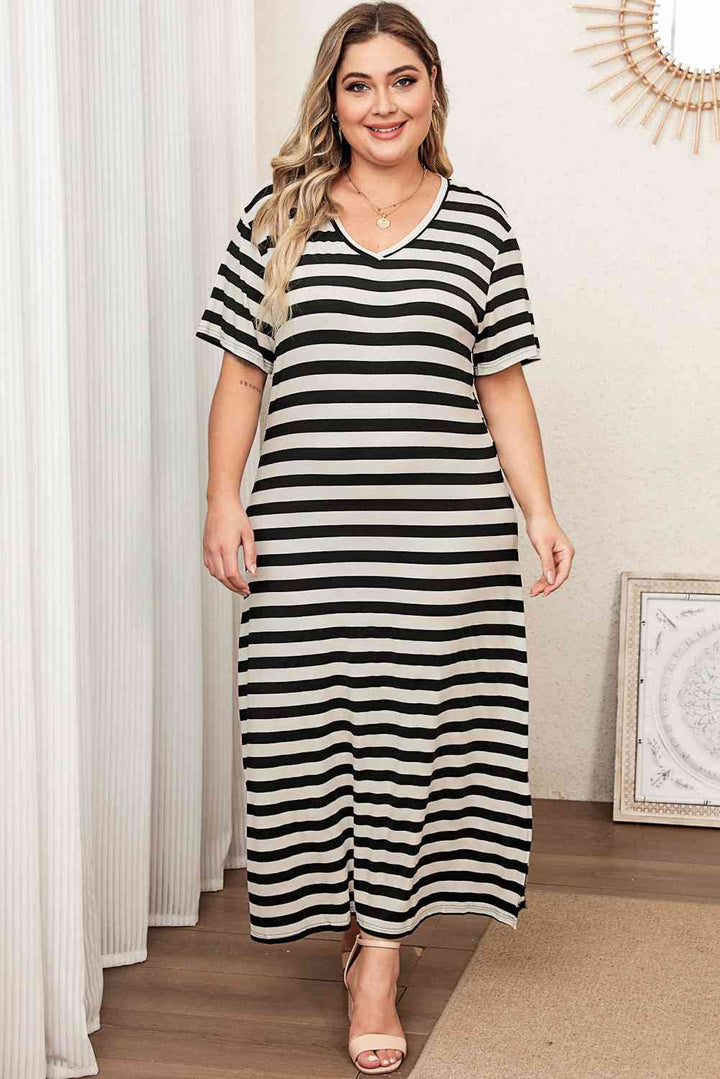 Plus Size V-Neck Side Slit Maxi Dress