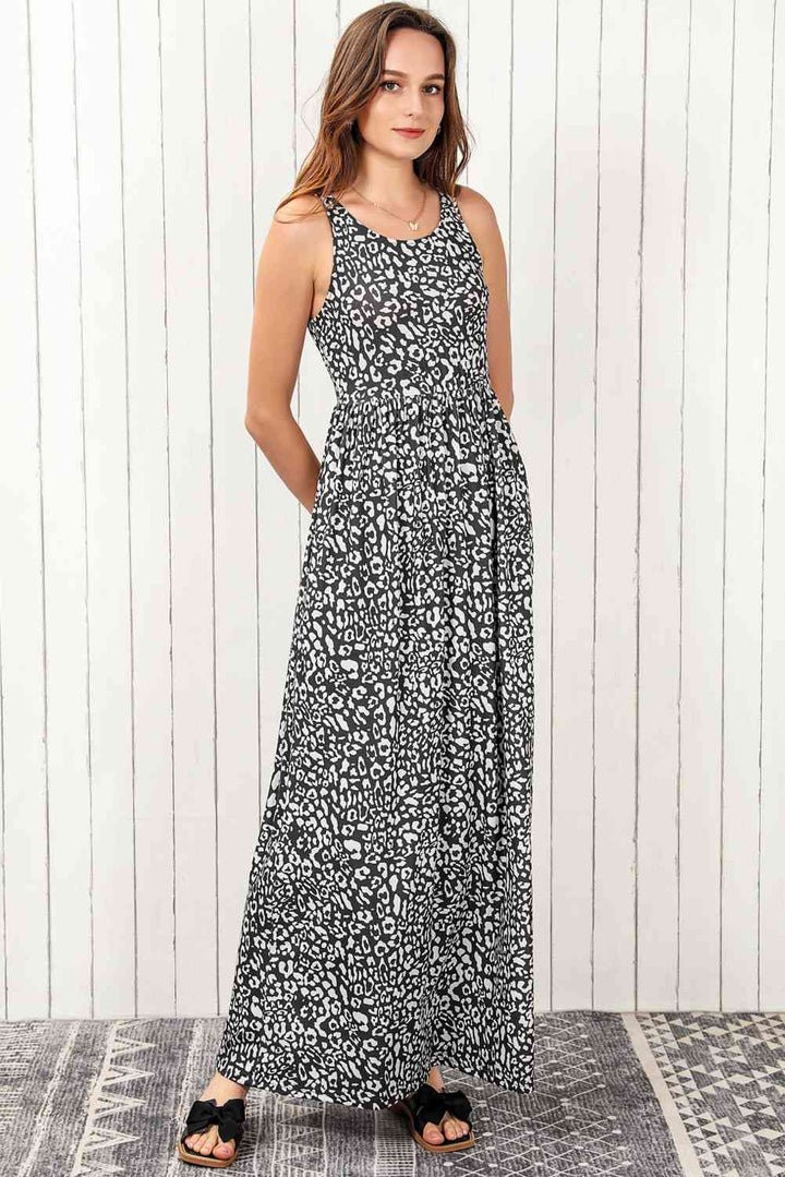 Leopard Round Neck Sleeveless Maxi Dress