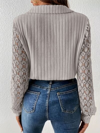 Lace Detail Johnny Collar Long Sleeve Blouse