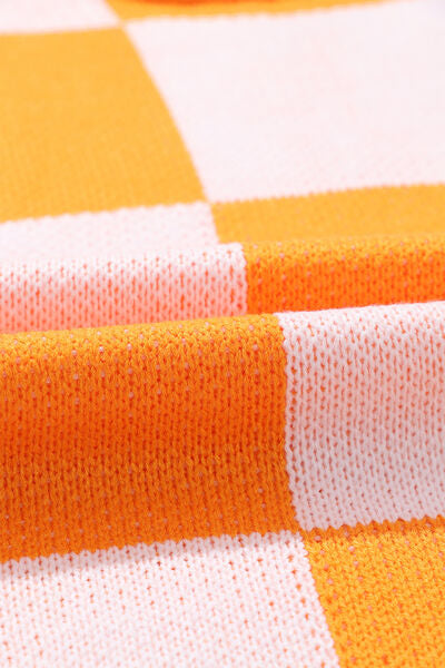 Checkered Exposed Seam Drooped Shoulder Sweater