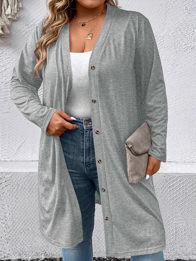 Plus Size Button Up Long Sleeve Cardigan