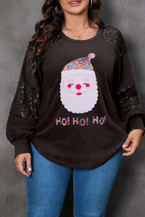 Plus Size Santa Graphic Sequin Long Sleeve Sweatshirt