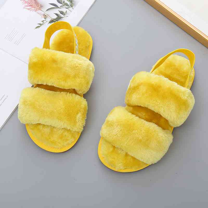 Faux Fur Open Toe Slippers