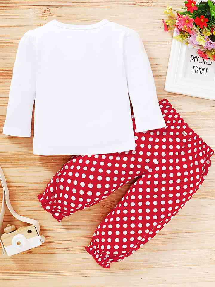 Round Neck Number One Graphic T-shirt and Polka Dot Pants Set