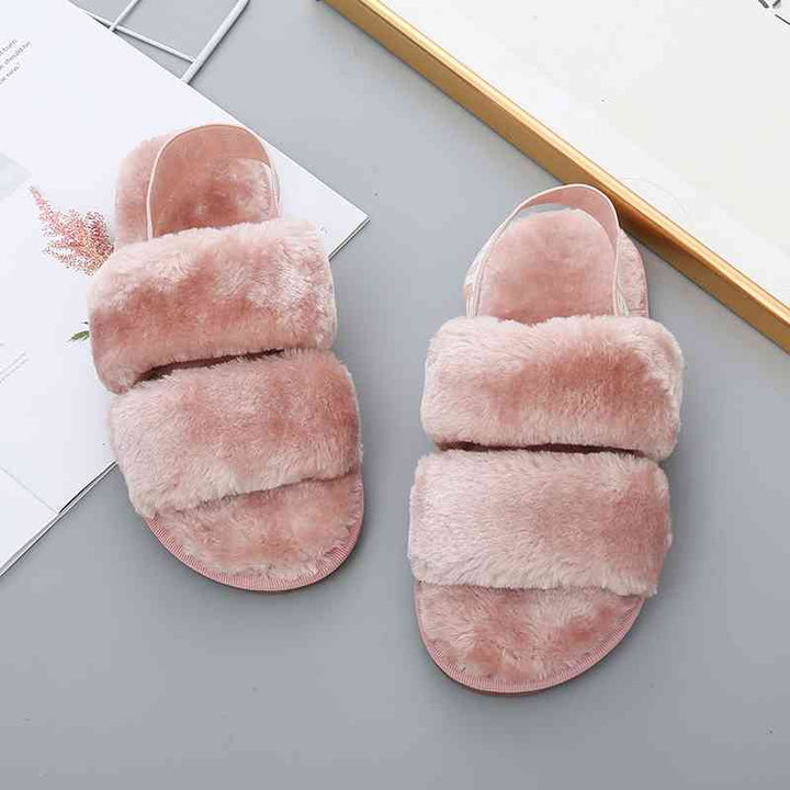 Faux Fur Open Toe Slippers