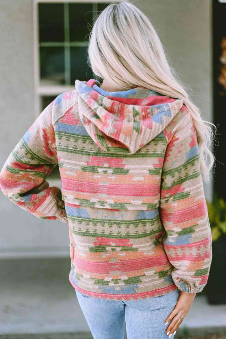 Printed Zip-Up Long Sleeve Hoodie