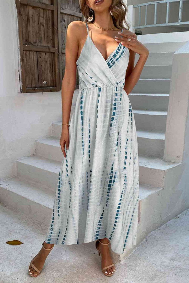 Printed Surplice Adjustable Spaghetti Strap Maxi Dress