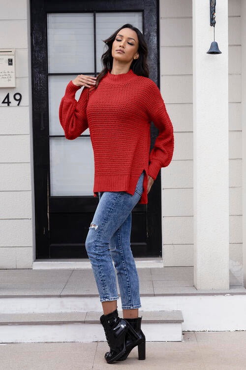 Round Neck Slit Sweater