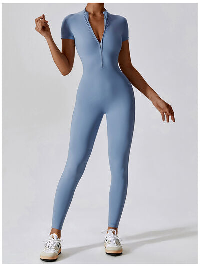 Half Zip Short Sleeve Active Jumpsuit