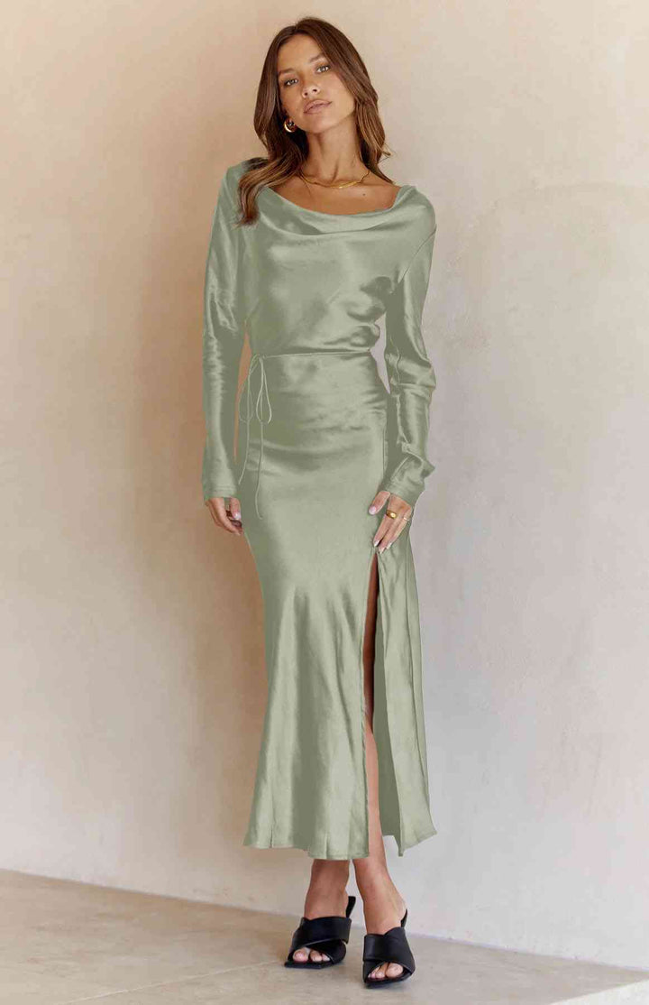 Cowl Neck Long Sleeve Maxi Dress