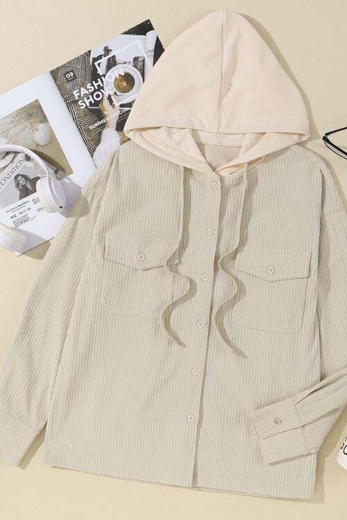 Pocketed Hooded Long Sleeve Jacket