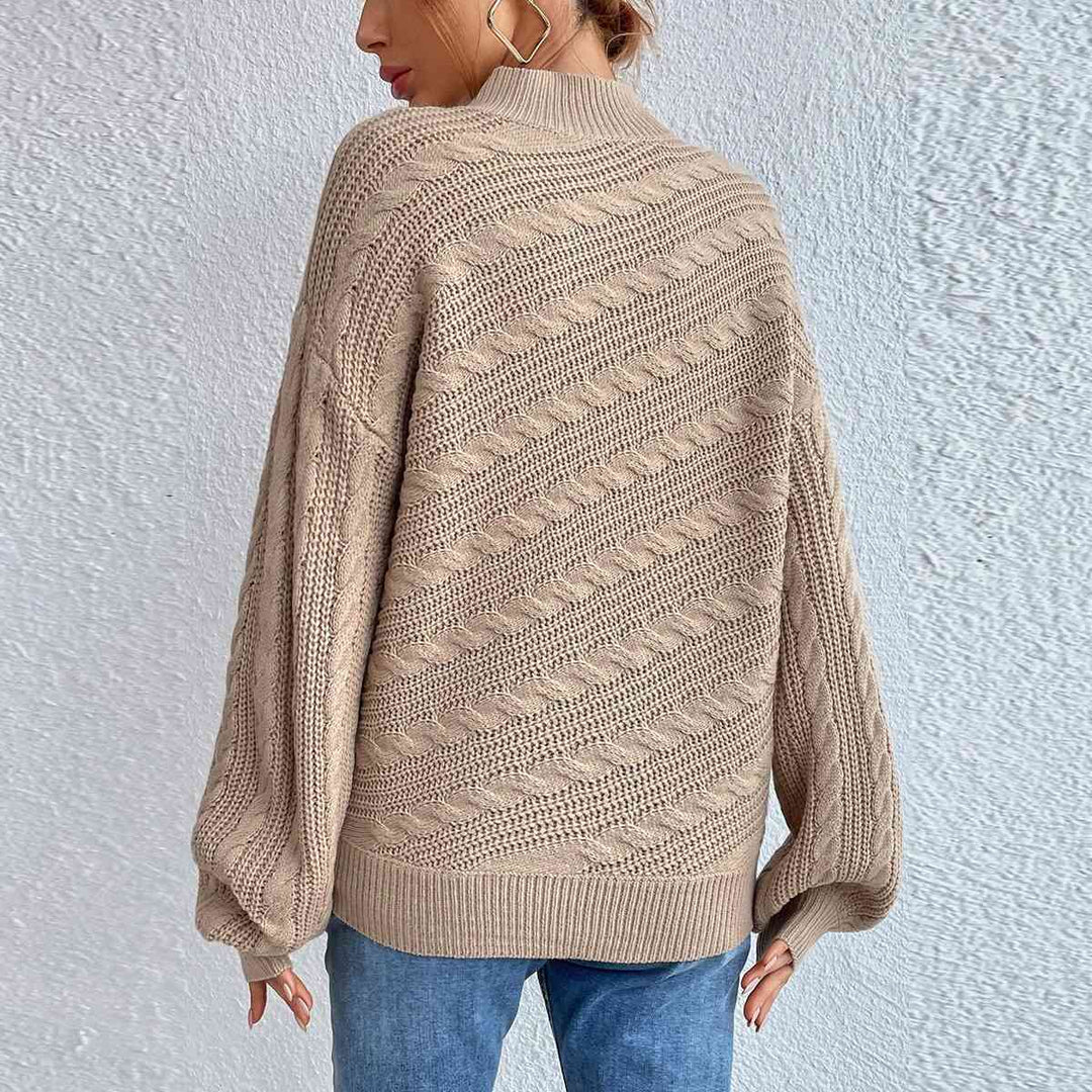 Cable-Knit Mock Neck  Long Sleeve Sweater