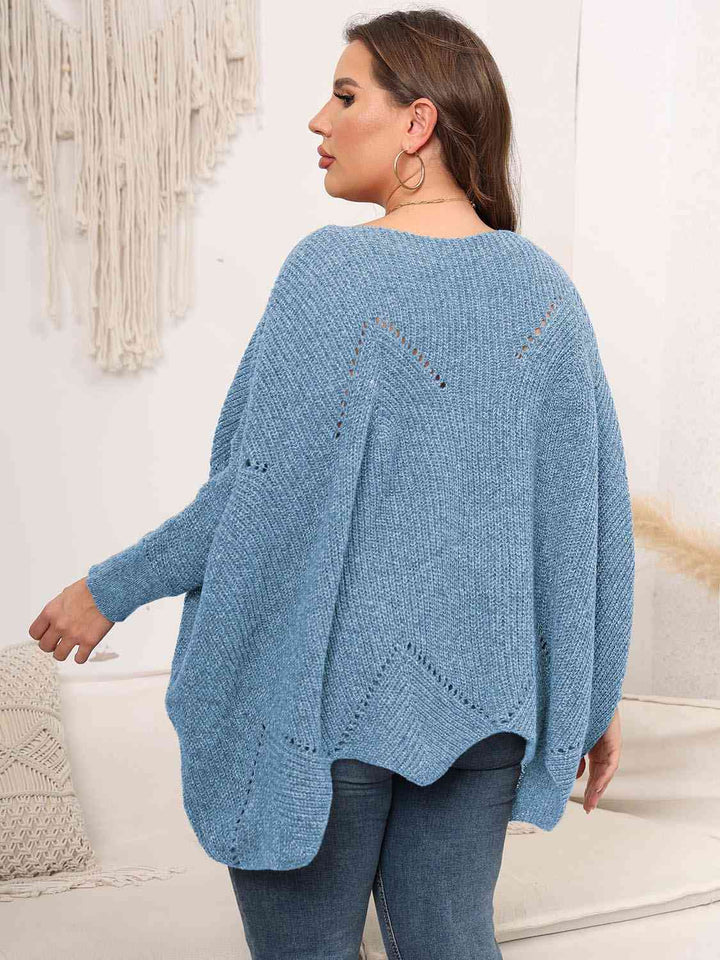 Plus Size Round Neck Batwing Sleeve Sweater