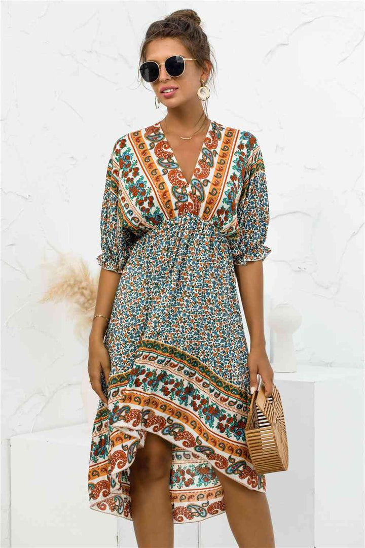 Printed Bohemian V Neck Dress