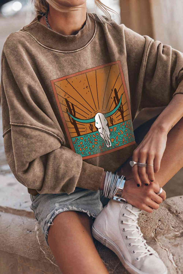 Round Neck Dropped Shoulder Graphic Sweatshirt