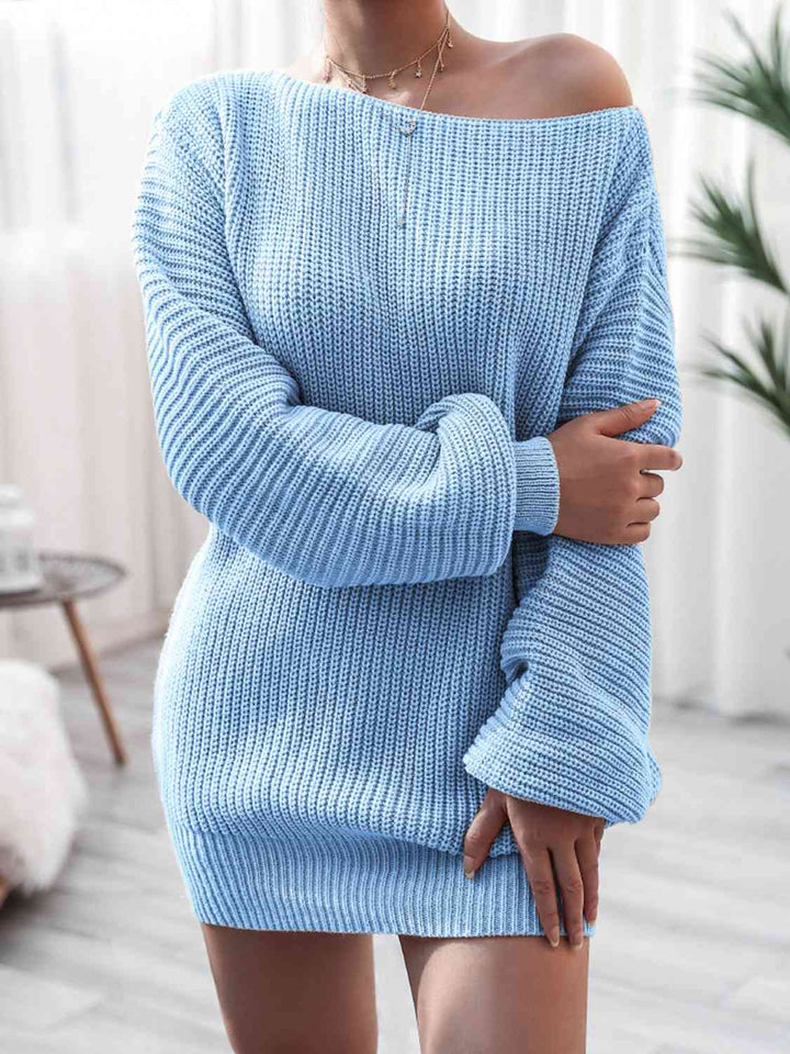 Rib-Knit Mini Sweater Dress