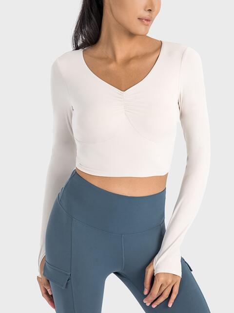 Ruched Cropped Long Sleeve Sports Top