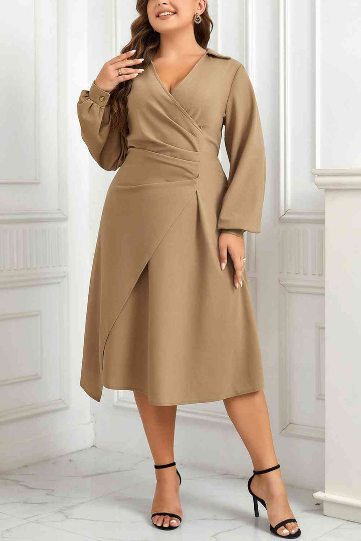 Plus Size Surplice Neck Long Sleeve Dress