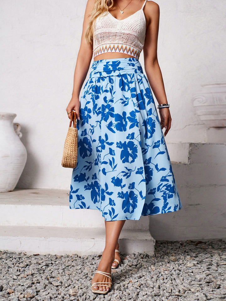 Slit Printed Midi Skirt