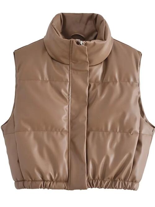 PU Leather Zip Up Drawstring Vest