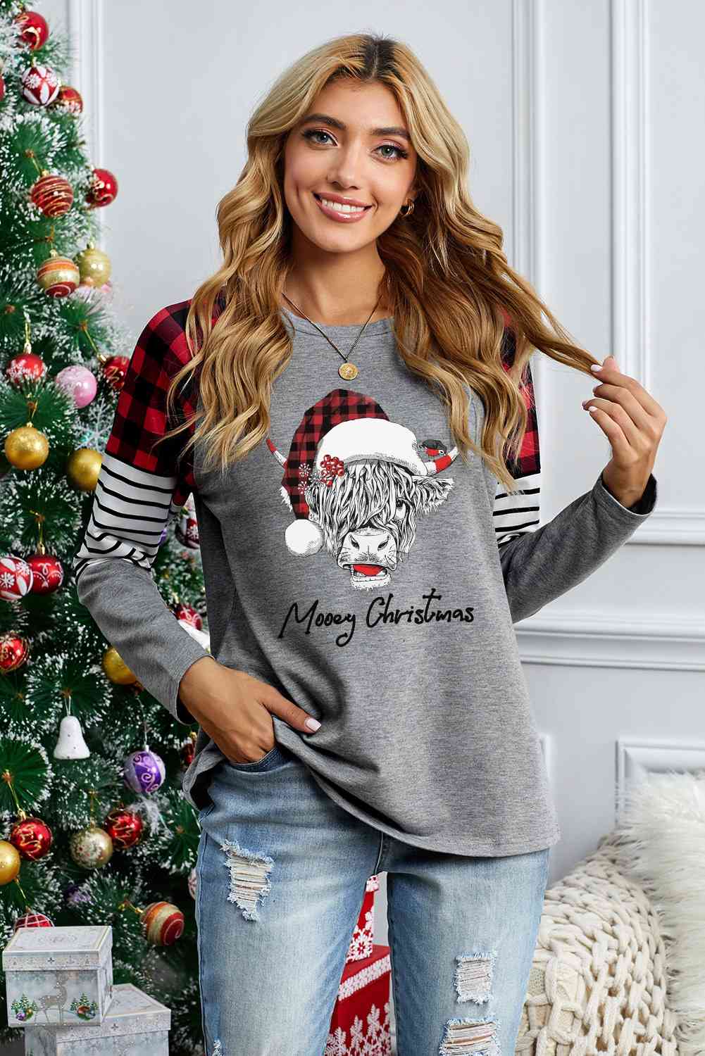 Graphic Plaid Long Sleeve T-Shirt