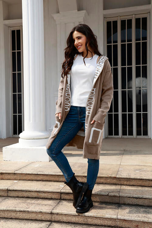 Open Front Long Sleeve Hooded Cardigan