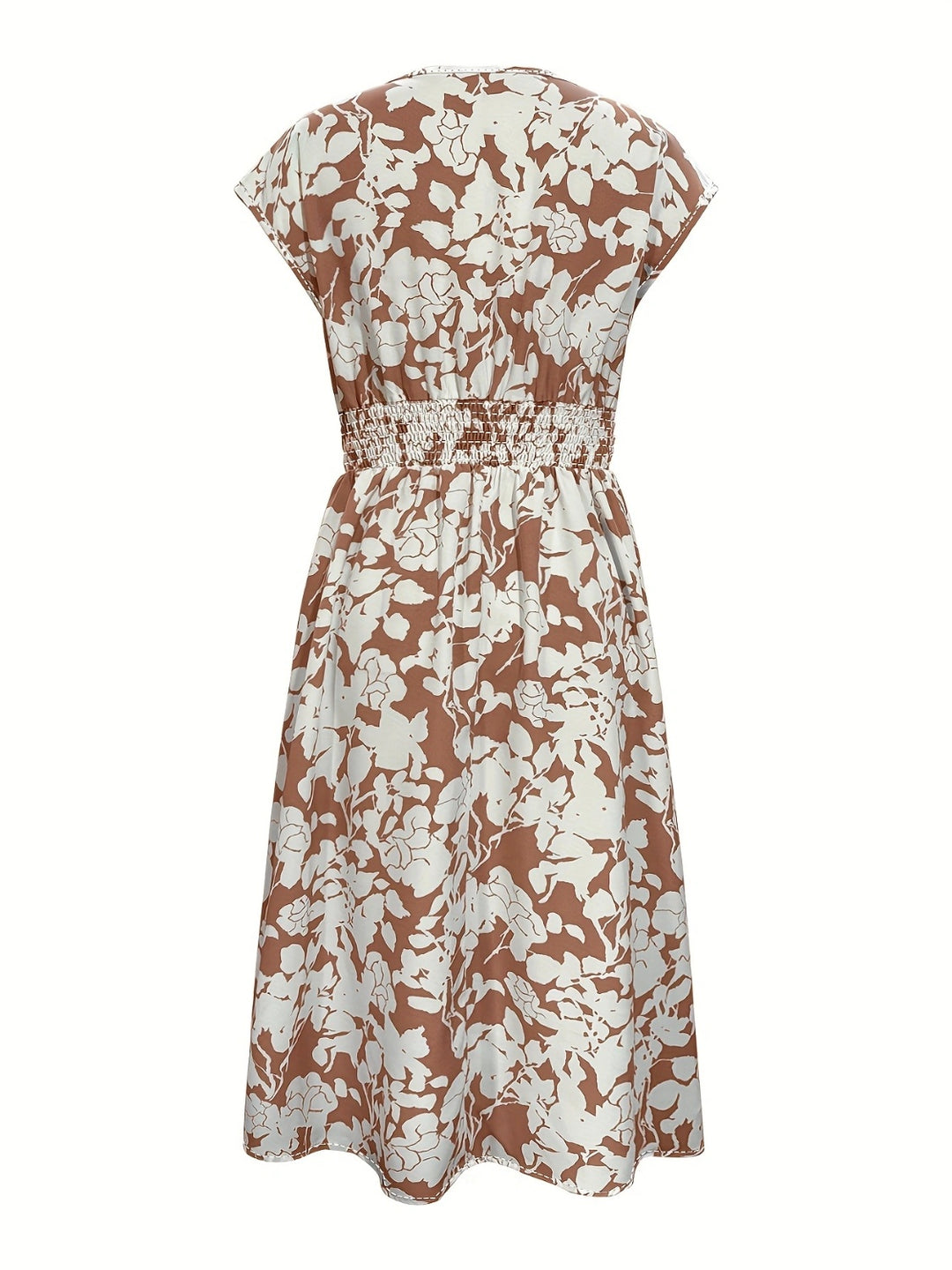 Printed V-Neck Cap Sleeve Midi Dress