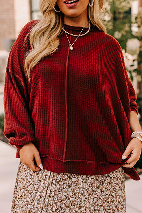 Plus Size Exposed Seam Waffle-Knit High-Low Sweatshirt