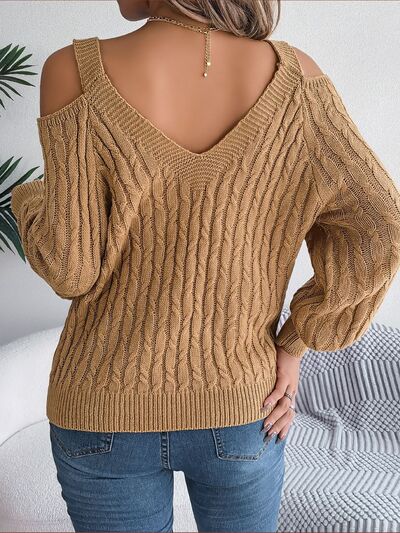 Cable-Knit Cold Shoulder Long Sleeve Sweater