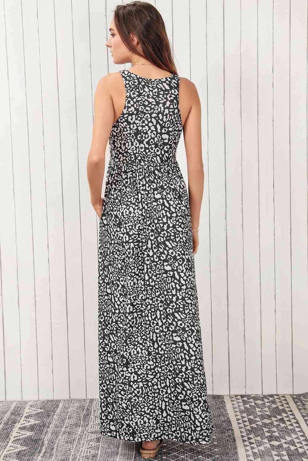 Leopard Round Neck Sleeveless Maxi Dress