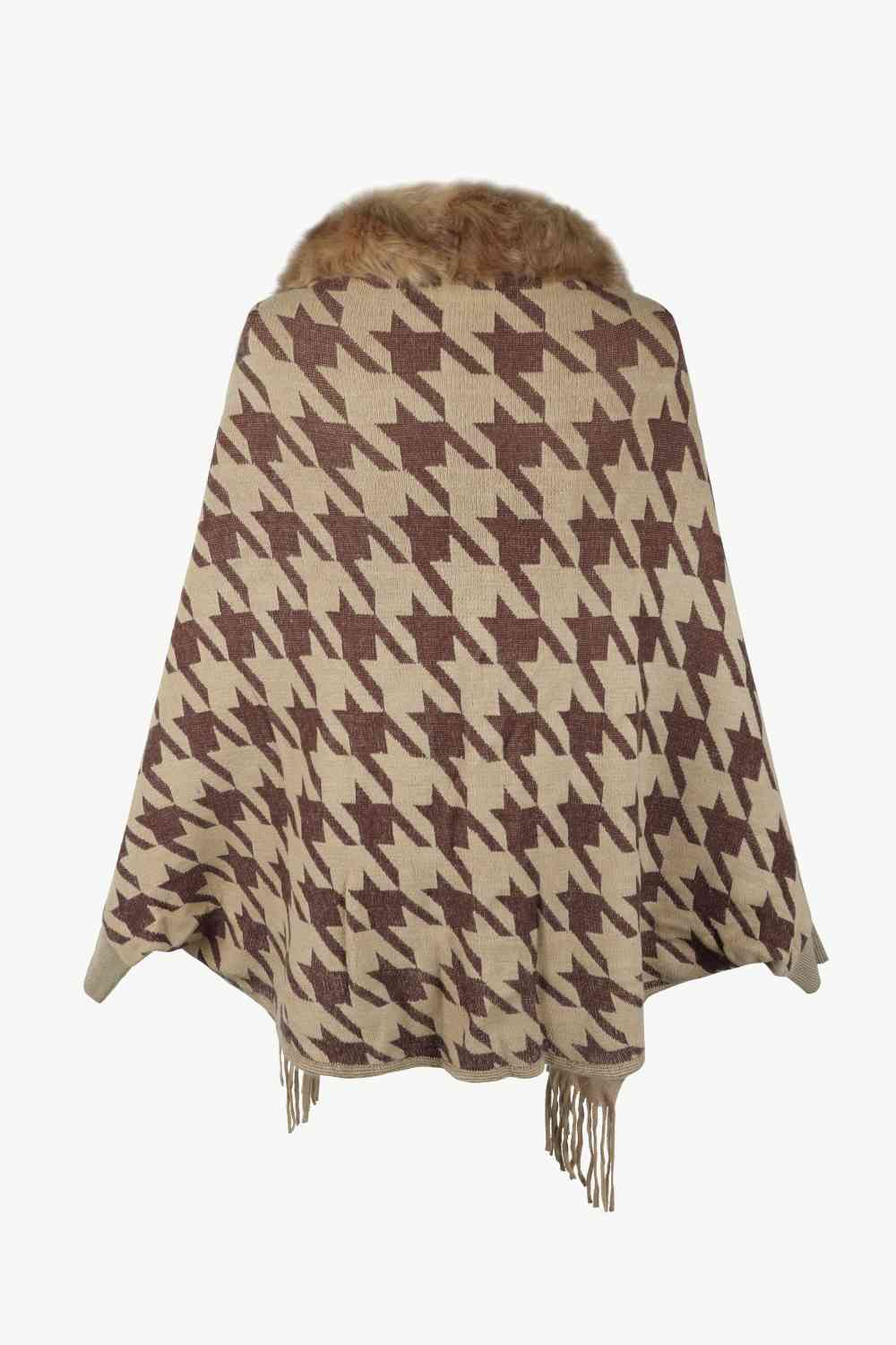 Houndstooth Fringe Hem Poncho