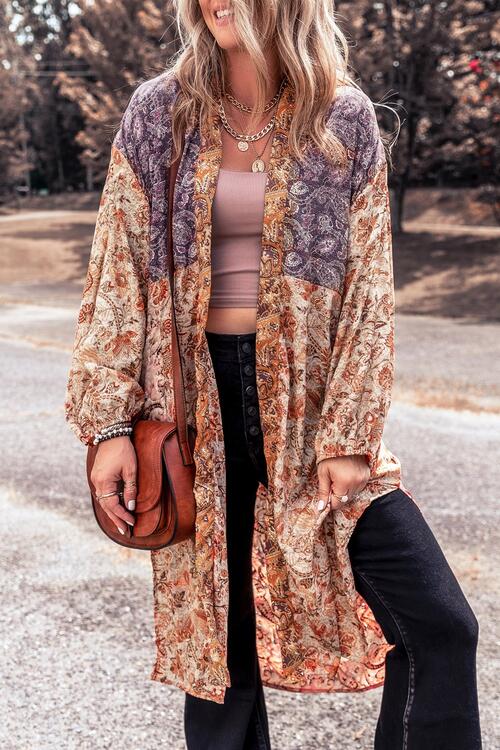 Floral Tassel Tied Open Front Long Sleeve Cardigan