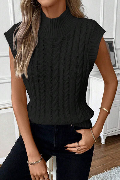 Cable-Knit Mock Neck Sweater Vest