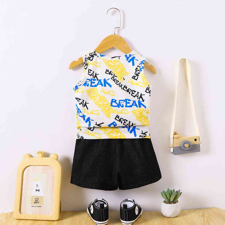 BREAK Printed Round Neck Tank and Shorts Set