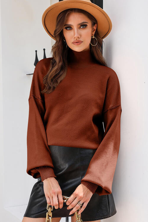 Turtleneck Lantern Sleeve Sweater