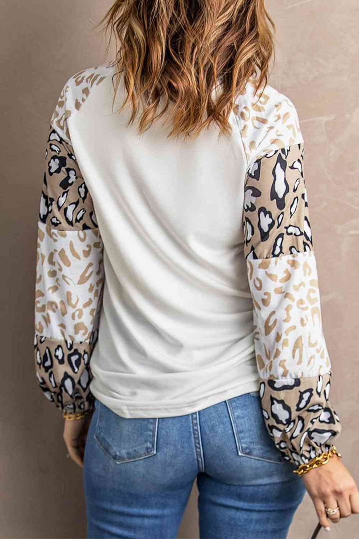 Leopard Round Neck Dropped Shoulder Sweatshirt