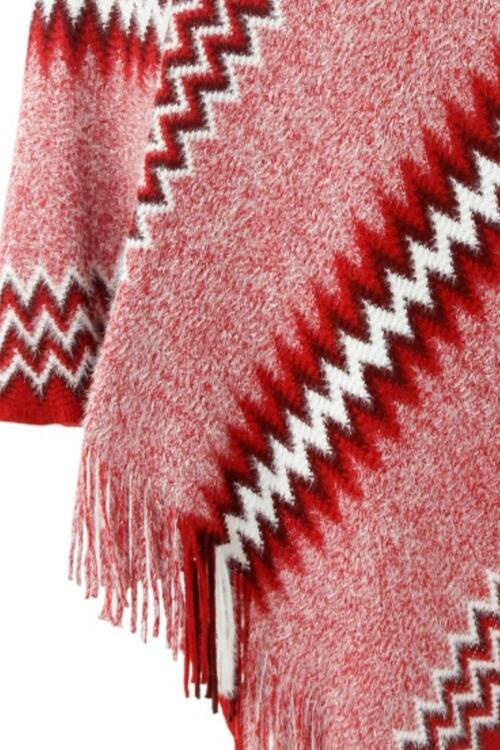 Fringe Hem Striped Cape Sleeve Poncho