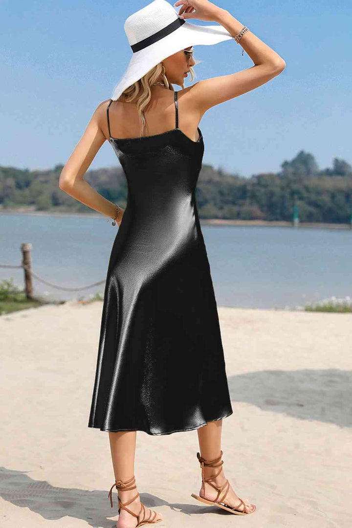 Spaghetti Strap Satin Midi Dress