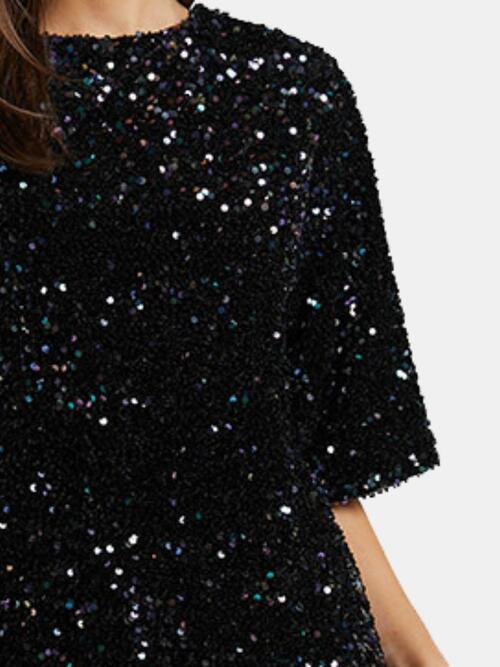 Sequin Tie Back Half Sleeve Mini Dress