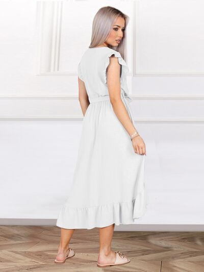 Tied Surplice Ruffle Hem Dress