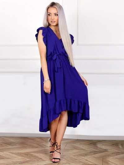 Tied Surplice Ruffle Hem Dress