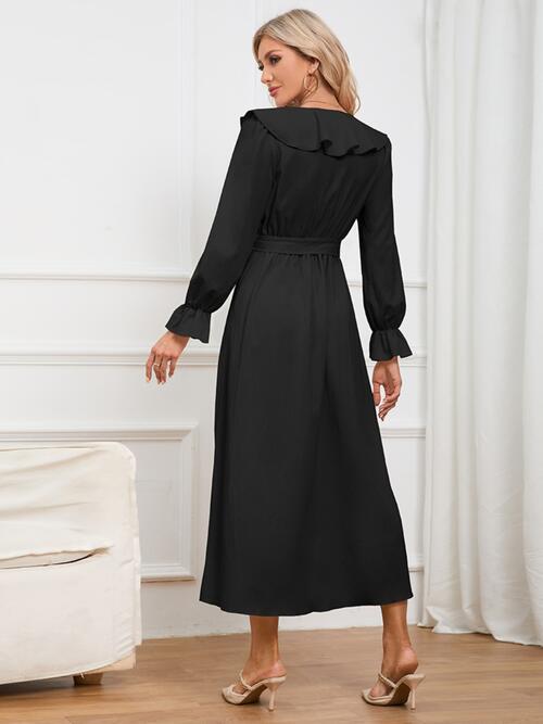 Surplice Tie Front Flounce Sleeve Dress