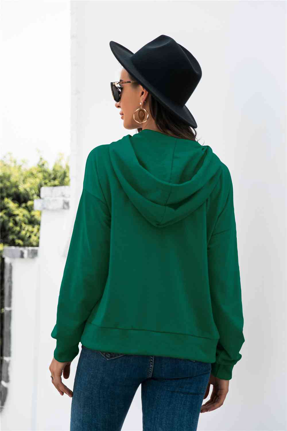 Half-Snap Drawstring Hoodie with Kangaroo Pocket