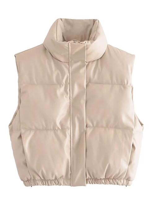 PU Leather Zip Up Drawstring Vest